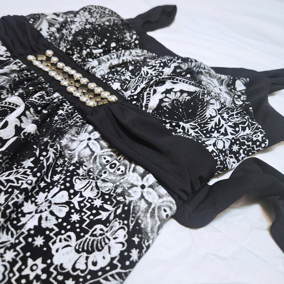Speechless Black & White Babydoll Top | Y2K Style | Size L (Fits M) - Picture 10 of 15